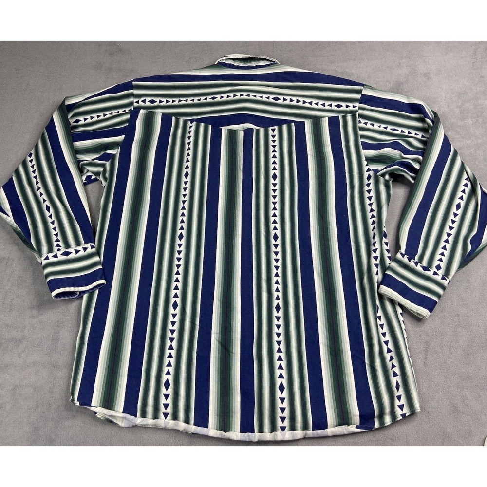 Vintage Roper Shirt Men XL Green Stripe Western Cowboy Heavy Brushpopper Pearl - Picture 3 of 10